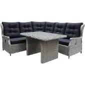 AVH-Collectie Ibiza hoek dining loungeset 4-delig verstelbaar wit grijs 120cm tafel