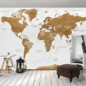 Karo-art 343cm X 245cm - Zelfklevend fotobehang - Wereldkaart, Witte oceanen, premium print