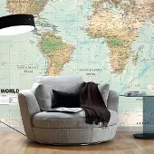 Karo-art 441cm X 315cm - Zelfklevend fotobehang - Prachtig gedetailleerde wereldkaart, zeer scherpe print