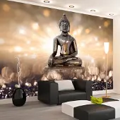 Karo-art 392cm X 280cm - Zelfklevend fotobehang - Gouden verlichting, Boeddha, premium print, Inspiratie, water - en UV bestendig, geen behangtafel nodig, instructie bijgevoegd