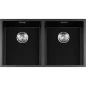 Lorreine Black Quartz Series spoelbak 34+3440cm mm Plug Inox 3434BQ-FU-Inox