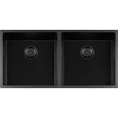 Lorreine Black Quartz Series spoelbak 40+4040cm Plug Zwart 4040BQ-FU