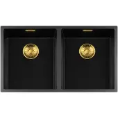 Lorreine Black Quartz Series spoelbak 34+3440cm mm Plug Gold 3434BQ-FU-Gold