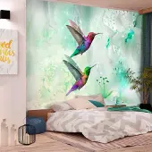 Karo-art 294cm X 210cm - Zelfklevend fotobehang - Kleurrijke Kolibries, Groen, Premium print