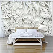 Karo-art 245cm X 175cm - Zelfklevend fotobehang - Witte Bladeren, Prachtig achtergrond behang, Premium print