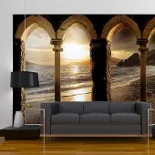 Karo-art 98cm X 70cm - Zelfklevend fotobehang - Kasteel op het strand , Premium Print