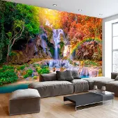 Karo-art 343cm X 245cm - Zelfklevend fotobehang - Tat Kuang Si watervallen , Premium Print