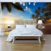 Karo-art 343cm X 245cm - Zelfklevend fotobehang - Zonsondergang , Tropisch , Premium Print