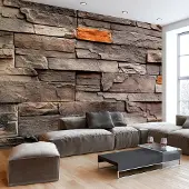 Karo-art 147cm X 105cm - Zelfklevend fotobehang - Natuurstenen muur met Oranje, Premium Print