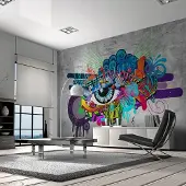 Karo-art 196cm X 140cm - Zelfklevend fotobehang - Graffiti Oog, 8 maten, premium print, geen behangtafel nodig, instructies bijgevoegd, eenvoudig aan te brengen