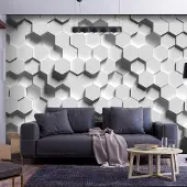 Karo-art 441cm X 315cm - Zelfklevend fotobehang - Bewustzijn, 3D look, (Wit,grijs) Premium Print