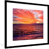 PosterMonkey Fotolijst incl. Poster - Zonsondergang - Strand - Rood - 40x40 cm - Posterlijst