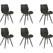 Bronx71 Industriële eetkamerstoel Barrel zwart eco leer - Eetkamerstoelen set van 6 - stoel