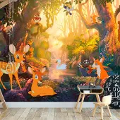Karo-art 441cm X 315cm - Zelfklevend fotobehang - Dieren in een sprookjesbos , Premium Print