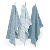 Walra Keukenset Dry Cubes Uni, Stripes & Blocks Jeans Blauw (Set van 3)