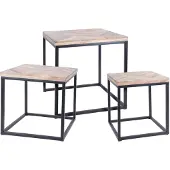 H&S - Bijzettafel - Set van 3 - Vierkant - Metalen Onderstel - Houten Bladen - 40.5x40.5x45cm