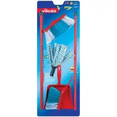 Toys Vileda 4-delige speelgoedschoonmaakset - vloerwisser, bezem, stoffer en blik - hoogwaardig kunststof - rood blauw