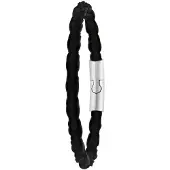 Lucardi Heren Armband zwart - Leer - Armband - Vaderdag Cadeautje - 22 cm - Zilverkleurig