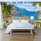 Karo-art 392cm X 280cm - Zelfklevend fotobehang - Mediterraanse zee in Paradijs , Premium Print