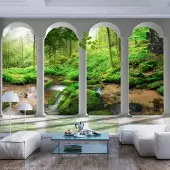 Karo-art 196cm X 140cm - Zelfklevend fotobehang - Pilaren en bos , Premium Print