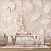 Karo-art 196cm X 140cm - Zelfklevend fotobehang - Beige Papieren Bloemen , Premium Print