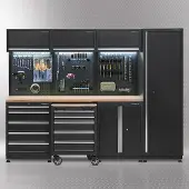 Datona Werkplaatsinrichting PREMIUM met eiken werkblad 265 cm breed - Zwart