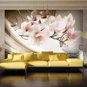 Karo-art 196cm X 140cm - Zelfklevend fotobehang - Magnolia's op de Golven , Premium Print