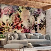 Karo-art 196cm X 140cm - Zelfklevend fotobehang - Nostalgische Bloemen , Premium Print