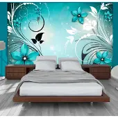 Karo-art 392cm X 280cm - Zelfklevend fotobehang - Turquoise bloesem, 8 maten, premium print