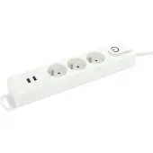 Profile 3V Stekkerdoos met schakelaar 2xUSB 1.5m Wit