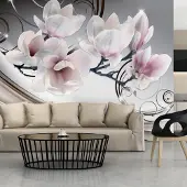 Karo-art 245cm X 175cm - Zelfklevend fotobehang - Schoonheid van Magnolia, roze/wit/grijs, 8 maten, premium print, geen lijm nodig, instructie bijgesloten, water- en UV bestendig