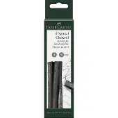 Faber-Castell Tekenen met houtskool - 9/15 mm - 4 sticks/potloden - diep zwart - Voor hobby artiesten