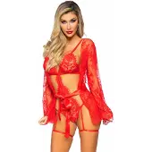 Leg avenue Teddy met kanten kaftan met strikband