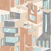 Dutch Wallcoverings Arty Palm Springs beige/blauw - M475-05