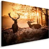 Karo-art Schilderij - 2 Herten in de Ochtendzon, Premium Print