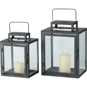 Dulaire Lantaarns Zwart Glas Metaal set van 2