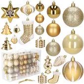 Springos Kerstballen | Kerstversiering | Onbreekbaar | 77 Stuks | Goud/Wit