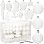 Springos Kerstballen - - 72 stuks - Kunststof - Wit - 8 cm