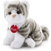 Trudi - Classic Knuffel Poes Kat Brad 18 cm - Handgemaakt in Italie - Hoge kwaliteit pluche knuffel - Knuffeldier voor jongens en meisjes - Grijs Wit - 14x18x20 cm maat S