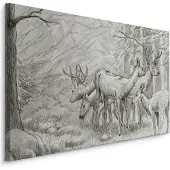 Karo-art Schilderij - Prachtige Tekening van Herten, premium Print op Canvas