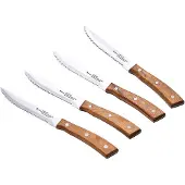 Bergner Set 4 Chuleteros Knives Stainless Steel Acacia Bruin