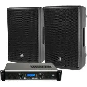 Power Dynamics complete geluidsinstallatie met PD412P speakers en PDA-B500 versterker