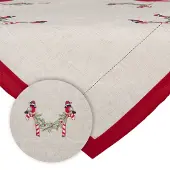 Clayre & Eef 85x85 tafelkleed - beige, rood - polyester, linnen, 100% katoen
