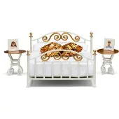 Lundby Smaland - Poppenhuis slaapkamer bed - Wit met koperkleur