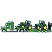 Siku 1837, Dieplader met 2 John Deere-tractoren, 1:87, metaal/kunststof, groen, achterklep kan open