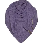 Knit Factory Jaida Gebreide Omslagdoek - Driehoek Sjaal Dames - Dames sjaal - Wintersjaal - Stola - Wollen sjaal - Paarse sjaal - Violet - 190x85 cm - Inclusief siersluiting