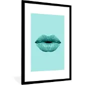 PosterMonkey Fotolijst incl. Poster - Lippen - Pastel - Blauw - 80x120 cm - Posterlijst