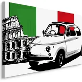 Karo-art Schilderij - Fiat voor het Colosseum, Italiaanse Vlag, Premium Print
