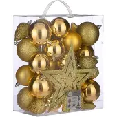 House of Seasons 39x stuks kunststof kerstballen en kerstornamenten met ster piek warm goud mix - Kerstbal