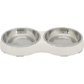 Trixie voerbak kat dubbel melamine/rvs wit - 2x200 ml 27x14x3 cm